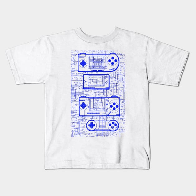 Blue Handheld Gaming Controller Da Vinci Blueprint Kids T-Shirt by Trip Tank